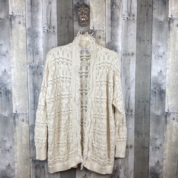 INTERMIX Brady Pointelle Silk-Cotton Wrap Cardigan in White Size Medium. - Picture 2 of 13